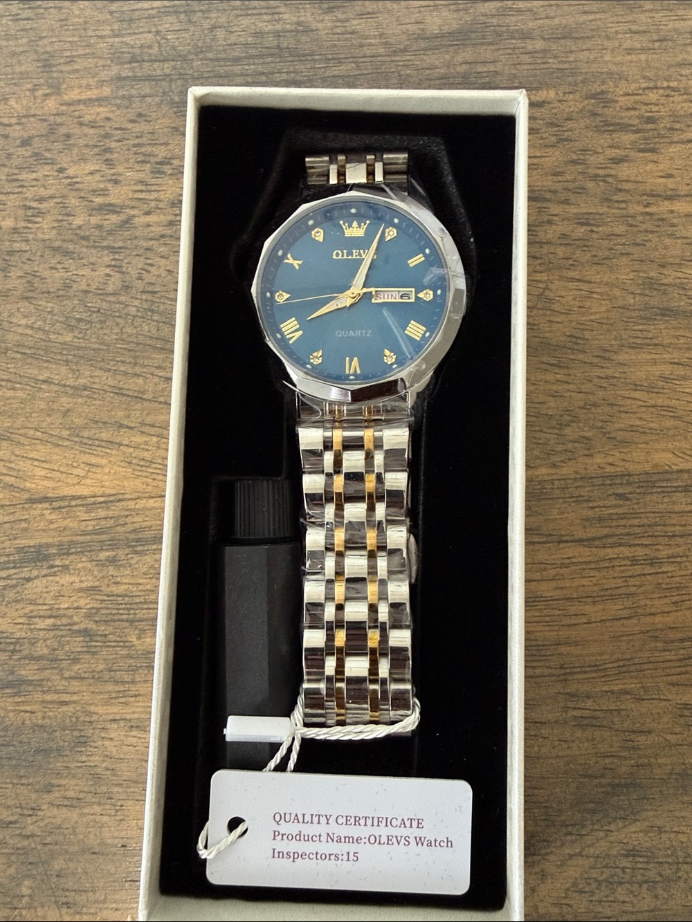 OLEVS Men's Two-Tone Blue Dial Quartz Watch